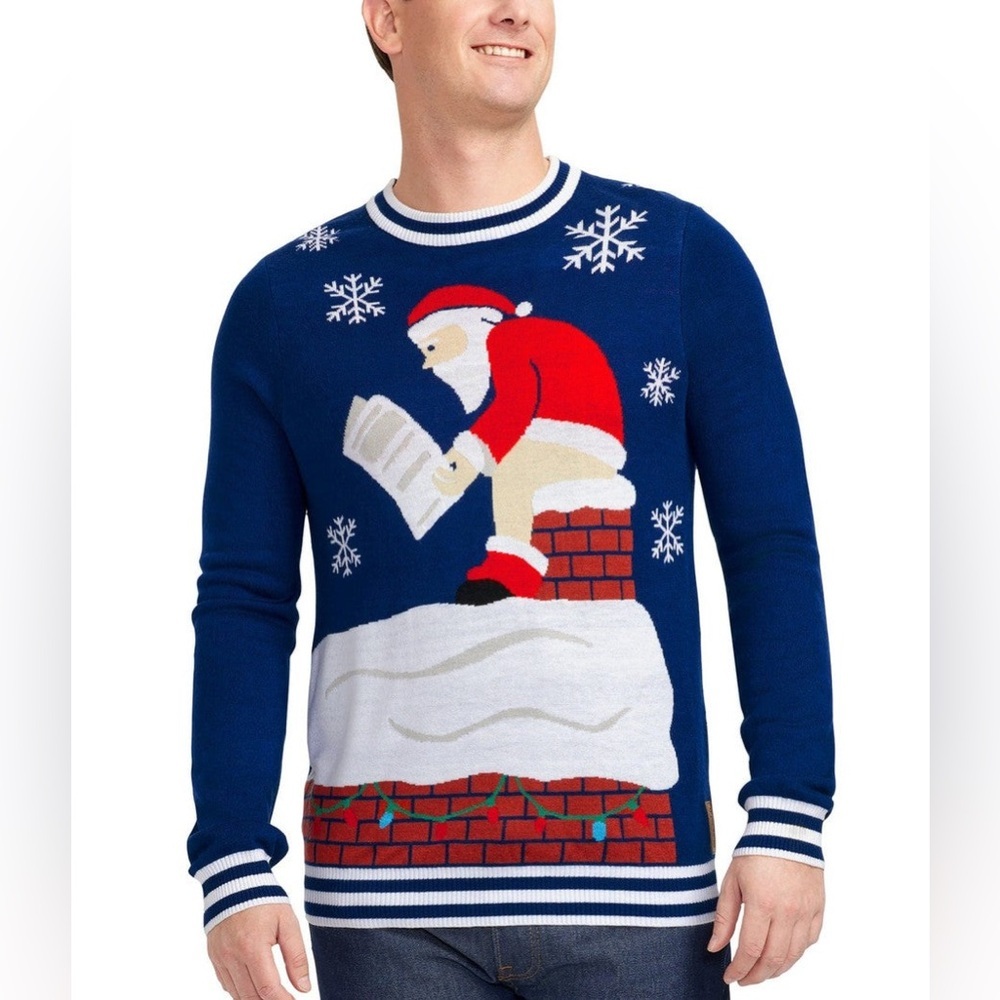 Tipsy Elves Santa's Log On The Fire Ugly Christmas Sweater Size XXL Blue - NWOT - Picture 11 of 11